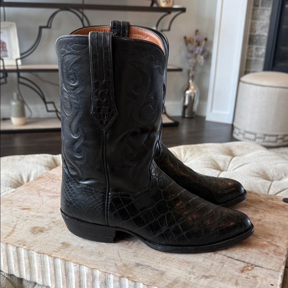 J B Hill Men's 9 EE Black Bias Cut Alligator Crocodile COWBOY Western Boots - Picture 7 of 8
